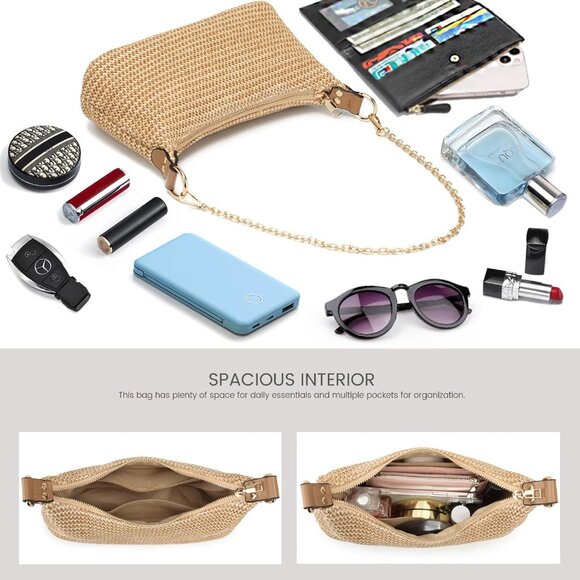 Women Straw Shoulder Bag Small Woven Beach Tote Purse Summer Casual - Picture 5 of 6